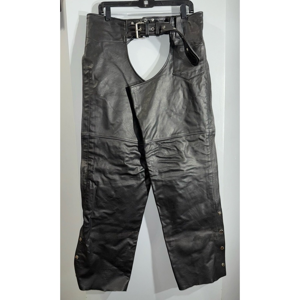 Silver Bike‎ black leather motorcycle chaps buckle front lace up back size XXL